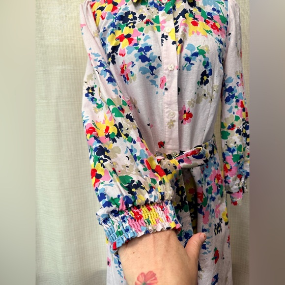 Boden Clara Linen Maxi Shirt Dress Cluster Floral Print Sz 8 Boho Chic Spring - Picture 4 of 16